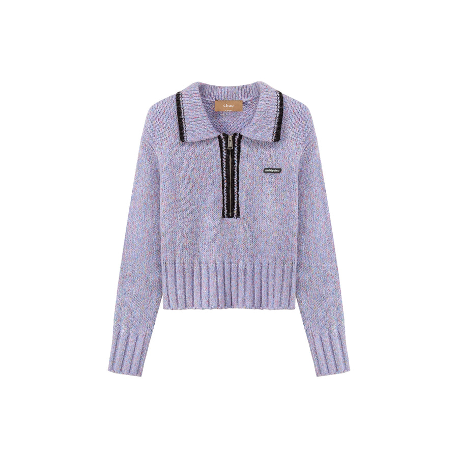 CHUU All The Lights Collar Zip Knit Sweater