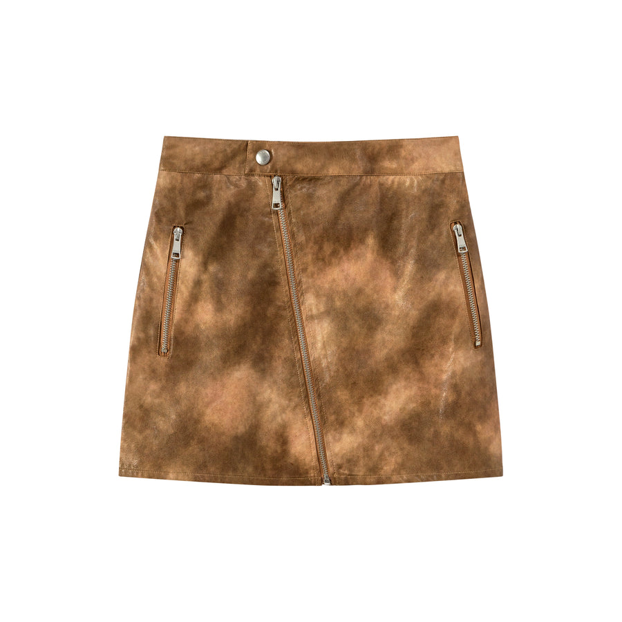 CHUU Vintage Wash Leather Mini Skirt