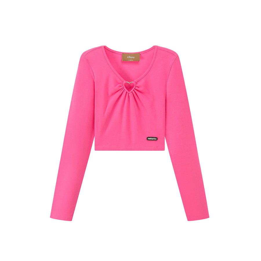 CHUU Sweet Heart Key Hole Cropped T-Shirt