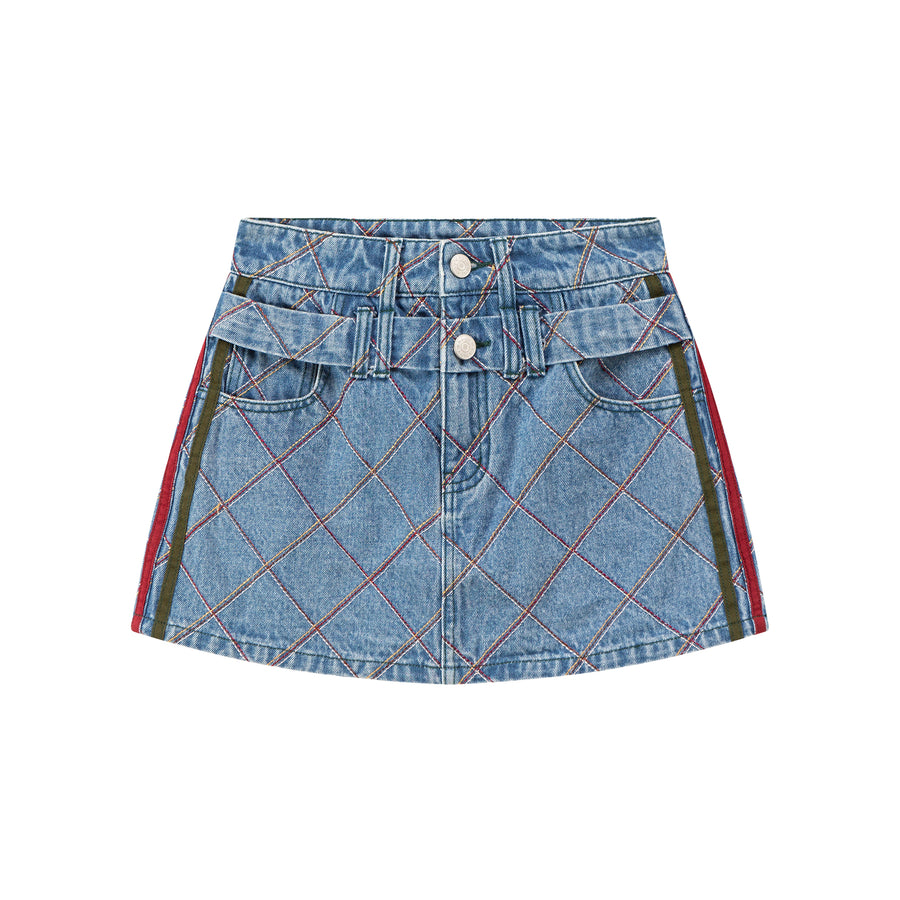 CHUU Argyle Line Denim Mini Skirt