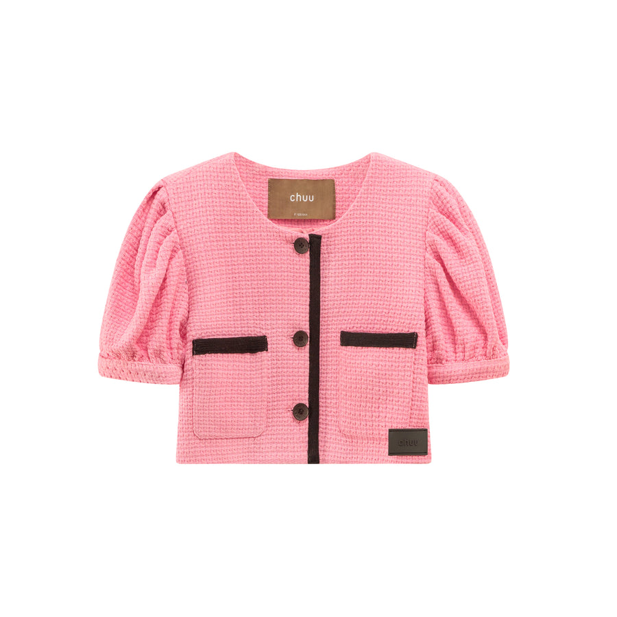 CHUU Puff Sleeve Coco Tweet Crop Jacket