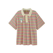 Rainbow Stripes Loose Fit Polo T-Shirt