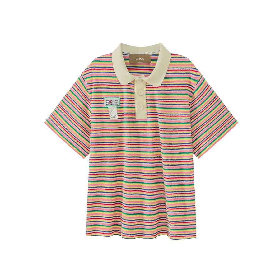 CHUU Rainbow Stripes Loose Fit Polo T-Shirt