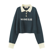 Polo Neck Cropped Knit Sweatshirt