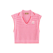 Ex-Varsity Girl Crochet Vest Sweater