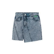 Unbalanced Cut Denim Mini Skirt