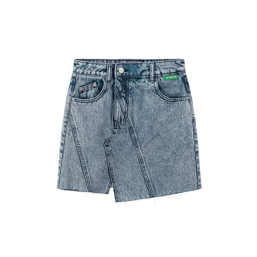 CHUU Unbalanced Cut Denim Mini Skirt