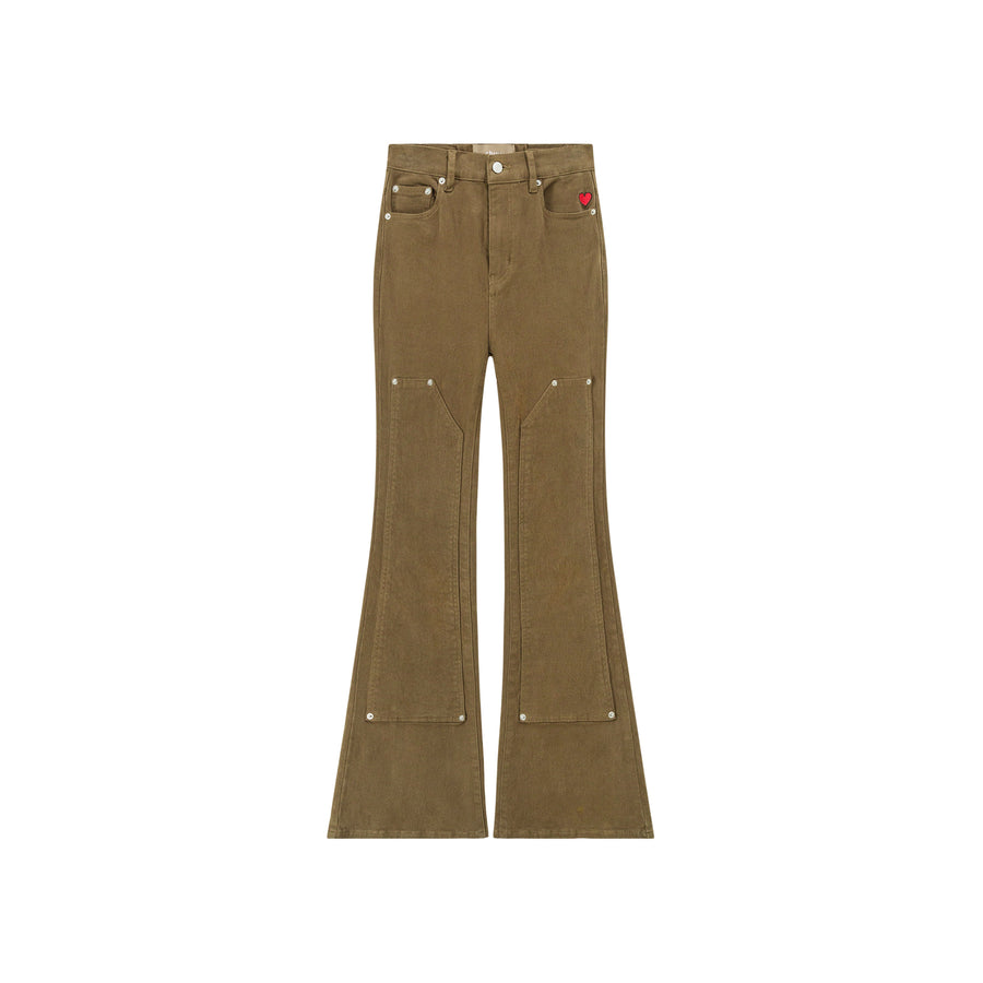 CHUU Better Than Ever Heart-Embroidered Bootcut Pants