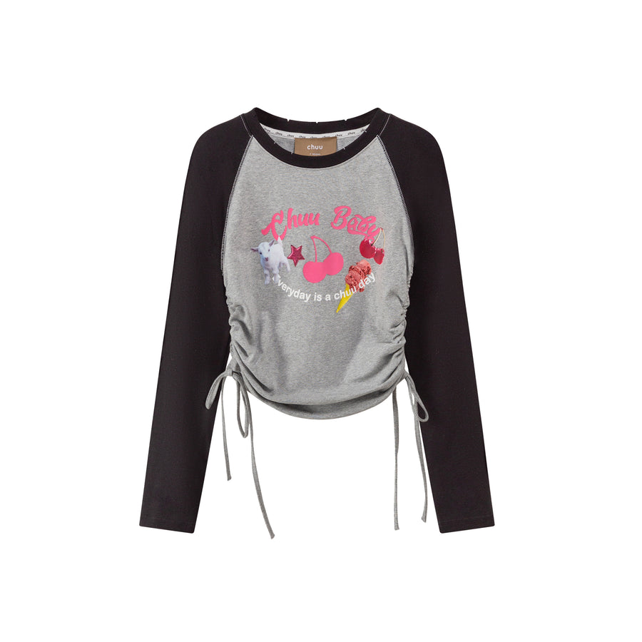 CHUU Dessert Colored Raglan String T-Shirt