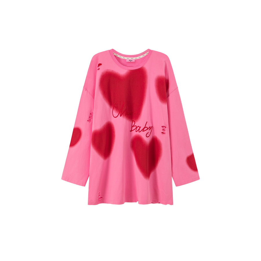 CHUU Lightly Distressed Heart Loose Fit T-Shirt