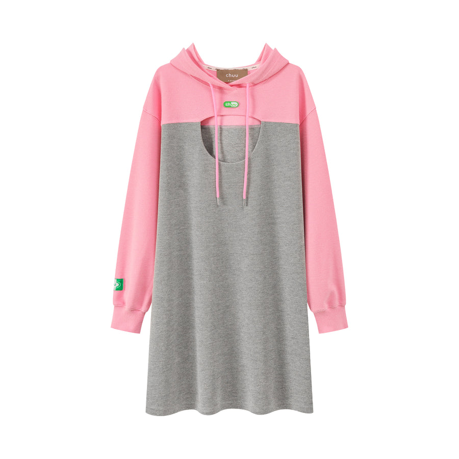 CHUU Front Keyhole Hooded Dress