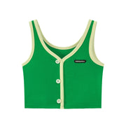 Front Button Crop Sleeveless Top