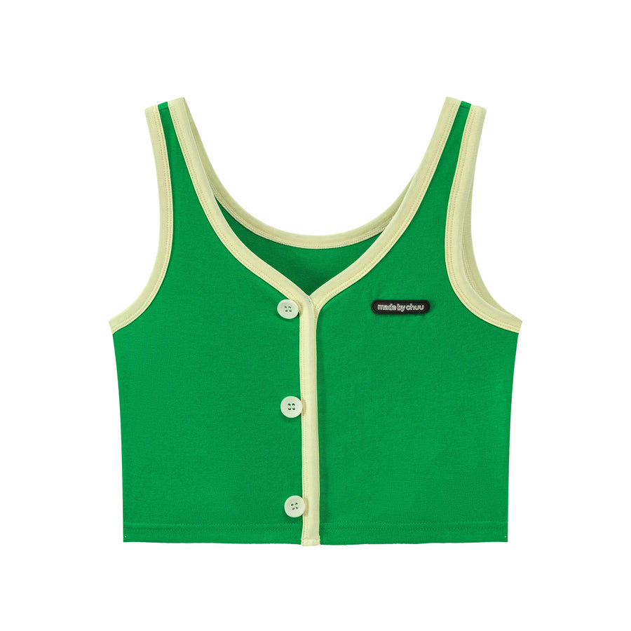 CHUU Front Button Crop Sleeveless Top