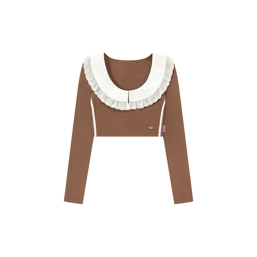 CHUU Eyelet Lace Collar Long-Sleeved Crop Top