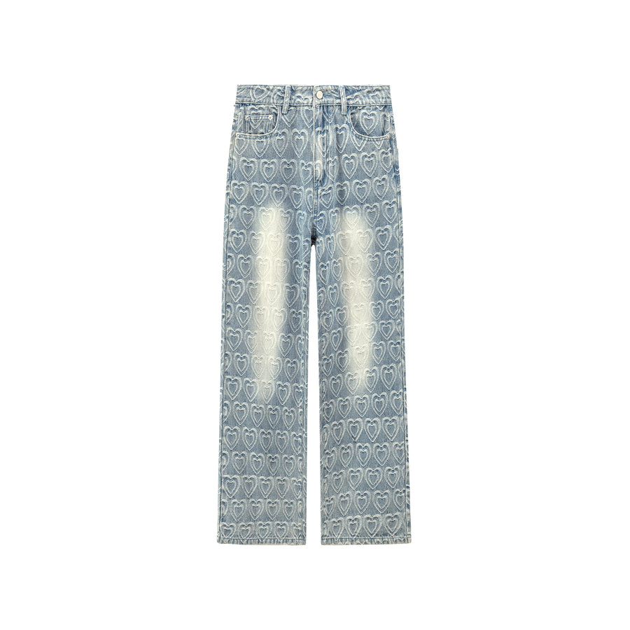 CHUU Heart Logo Washed Wide Denim Pants