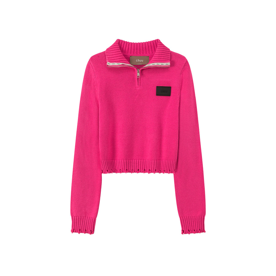 CHUU Candy Crop Half Zip-Up Knit Top