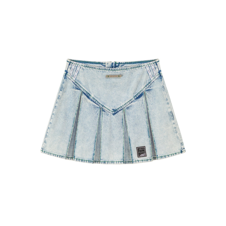 CHUU Paradise Island Washed Denim Pleated Skirt