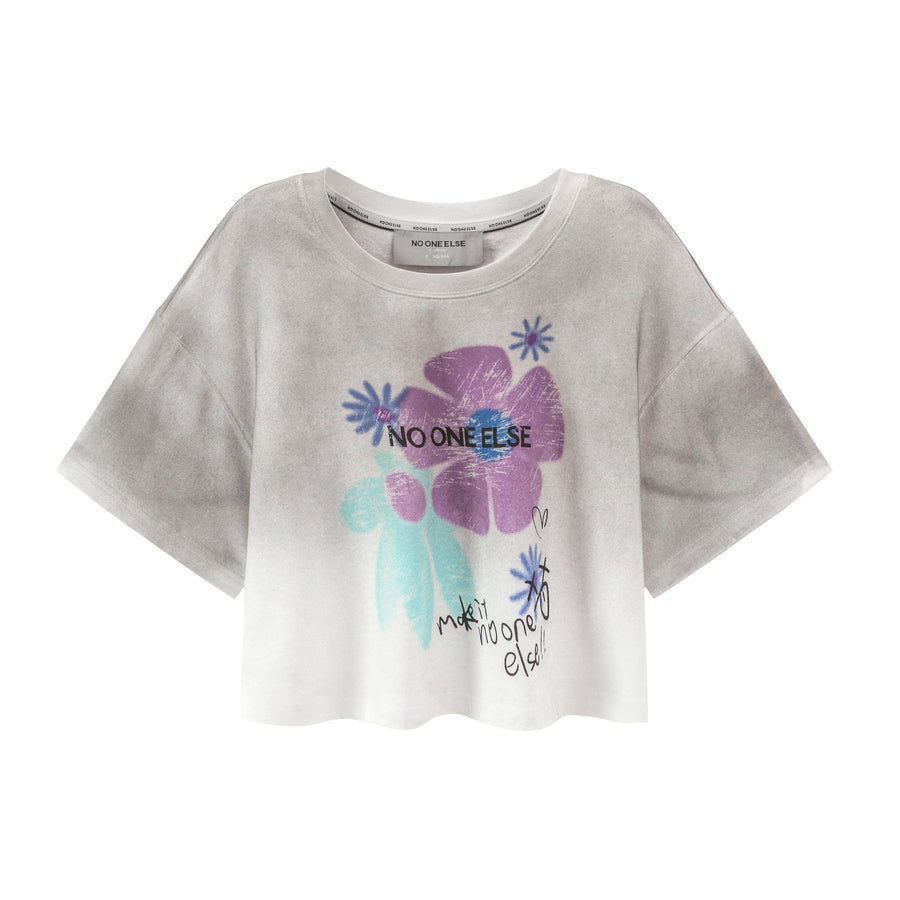 CHUU Gradient Flower Crop T-Shirt