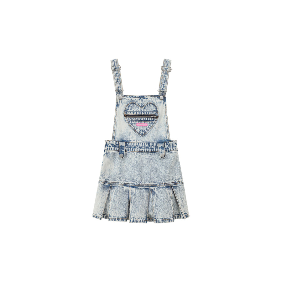 CHUU Zipper Heart Acid Wash Denim Overall Mini Dress