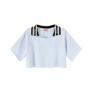 Chuu Lapel Striped Cropped T-Shirt