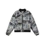 Newspaper Collage Padded Crop Jacket