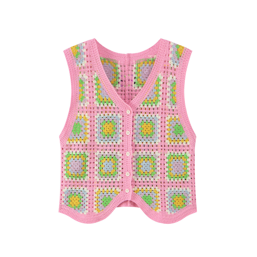 CHUU Square Pattern Crochet Vest