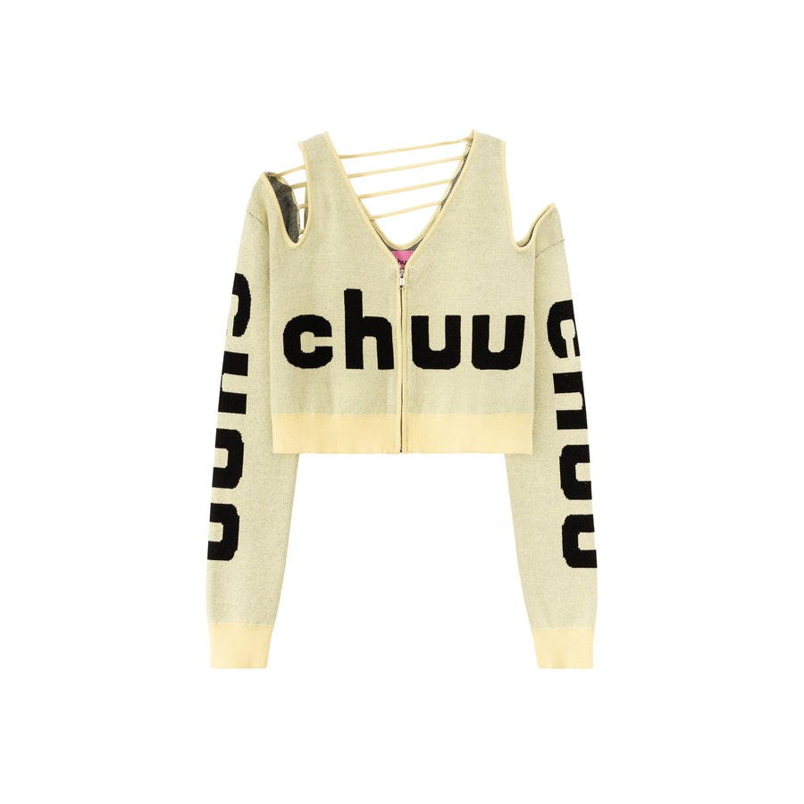 CHUU Shoulder Cut Out Crop Zip-Up