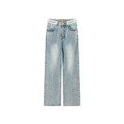 Star Power Ribbed High Waist Straight Jeans