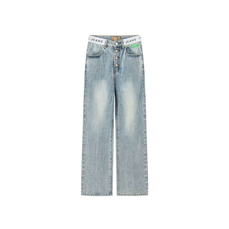 CHUU Star Power Ribbed High Waist Straight Jeans