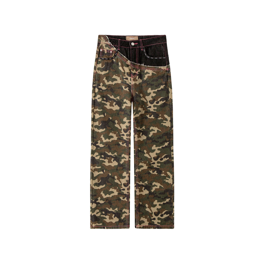 CHUU Stitched Camouflage Straight Denim Pants