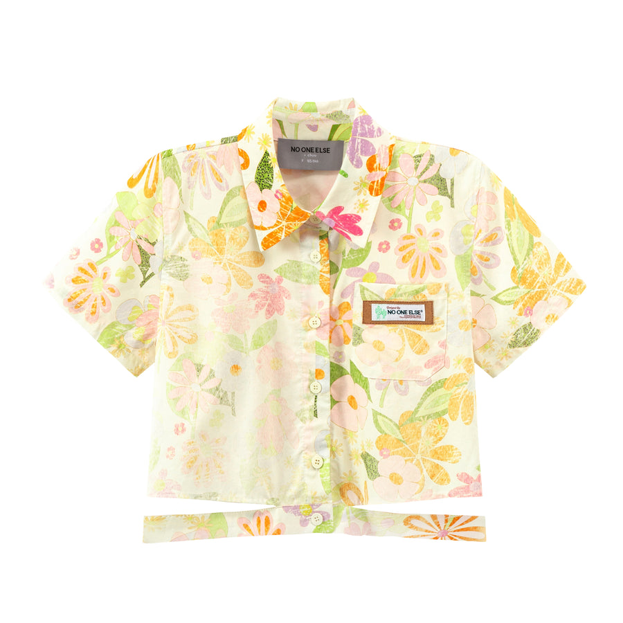 CHUU Flower Cropped Wrap Shirt