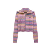 Rainbow Striped Zip-Up Knit Cardigan