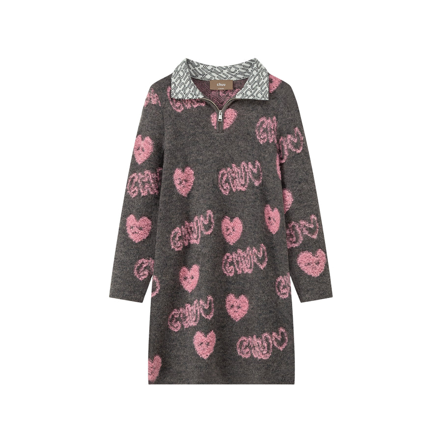 CHUU Chuu Heart Half Zip-Up Dress