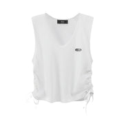 V-Neck Side Shirring Sleeveless Top