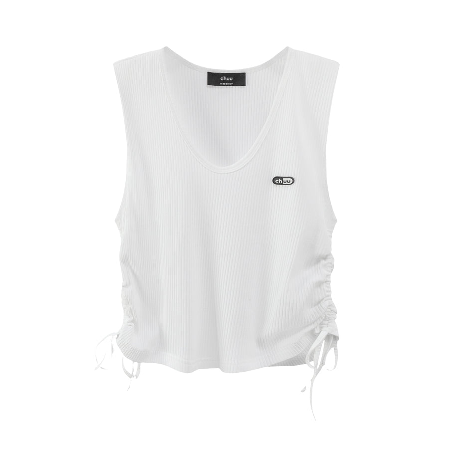 CHUU V-Neck Side Shirring Sleeveless Top