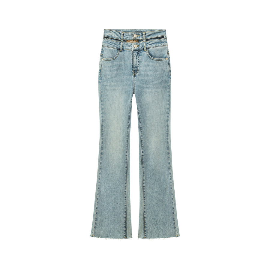 CHUU High Waist Slit Flare Washed Jeans