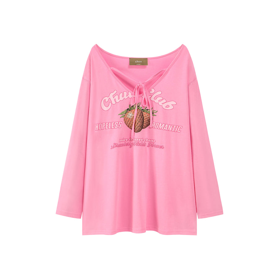 CHUU Chuu Club Strawberry V-Neck T-shirt