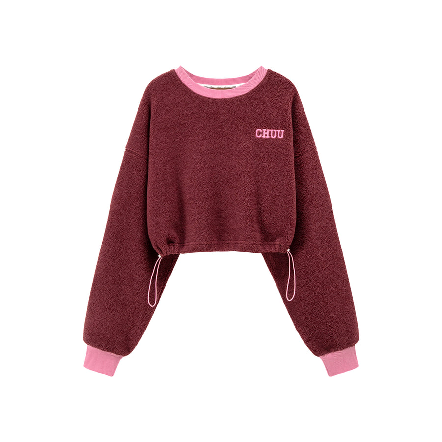 CHUU Fleece Color Matching Cropped Sweatshirt