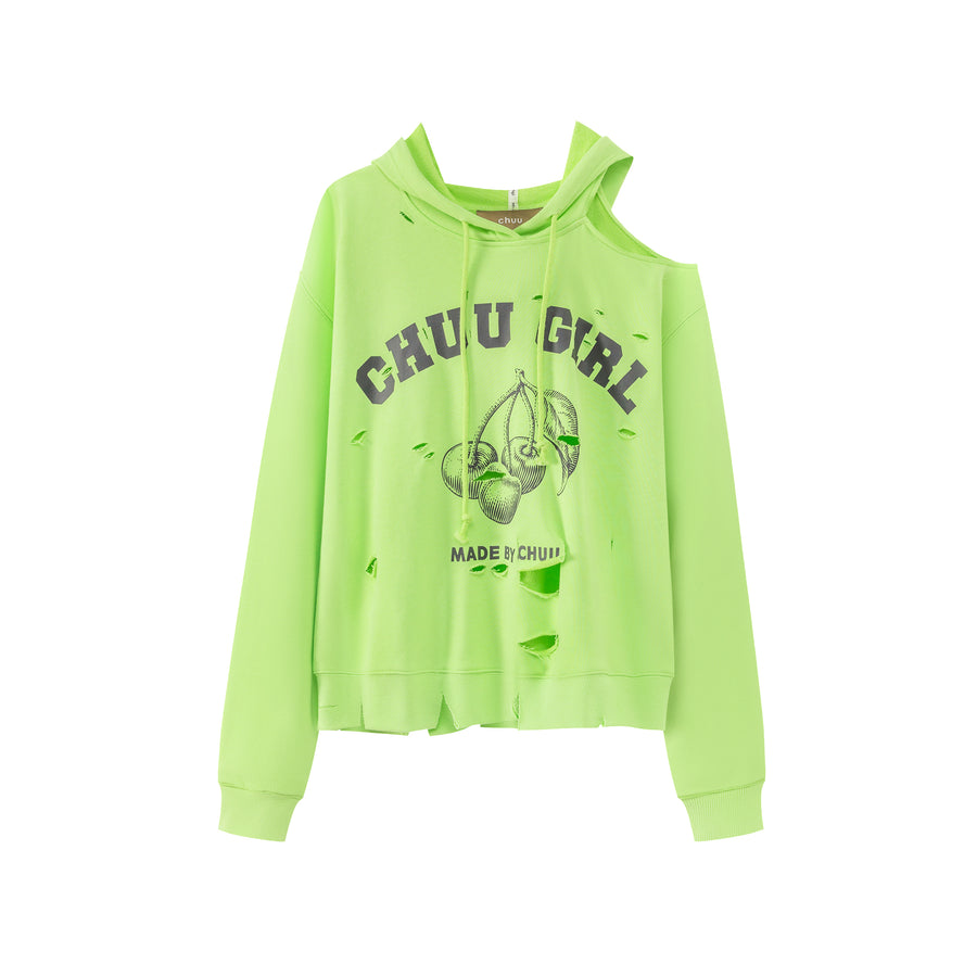 CHUU Chuu Girl Unbalanced Cutout Shoulder Hoodie