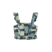 Vintage Denim Patchwork Print Top