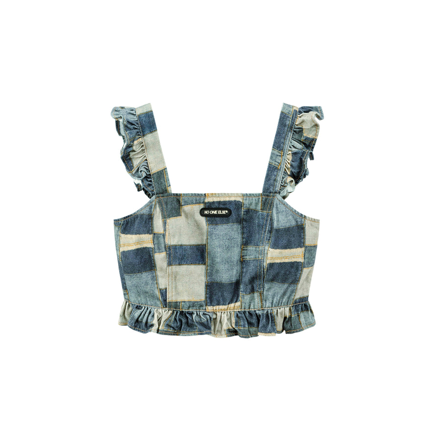 CHUU Vintage Denim Patchwork Print Top