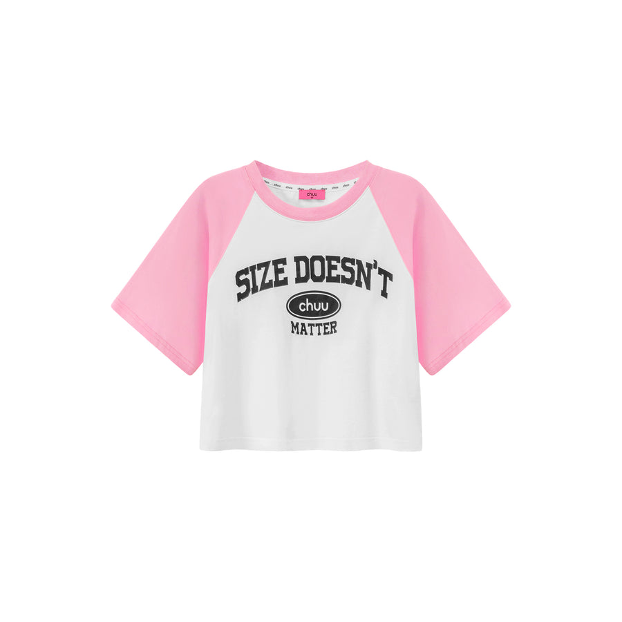 CHUU Size Doesnt Matter Raglan Cropped T-Shirt