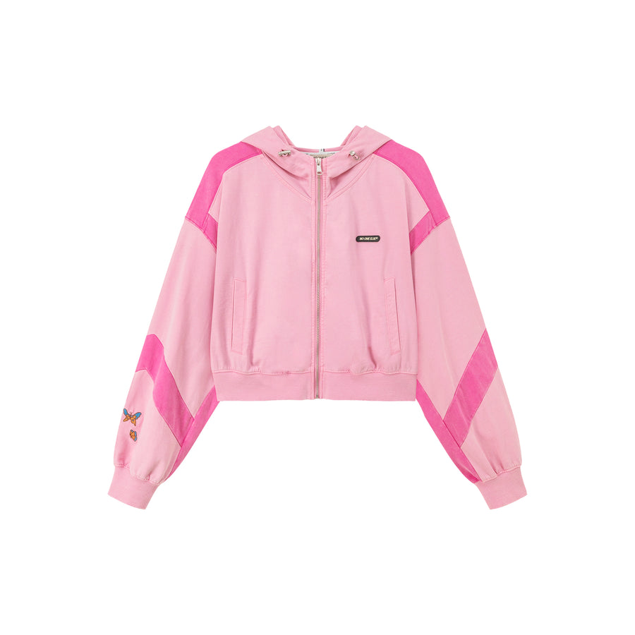 CHUU Color Combination Cropped Hooded Zip-Up