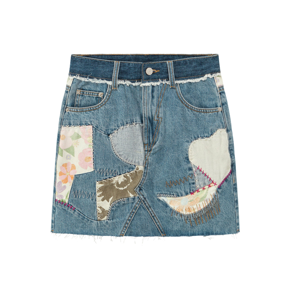 CHUU Patchwork Vintage Denim Skirt