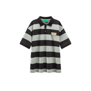 Striped Polo Neck Loose T-Shirt