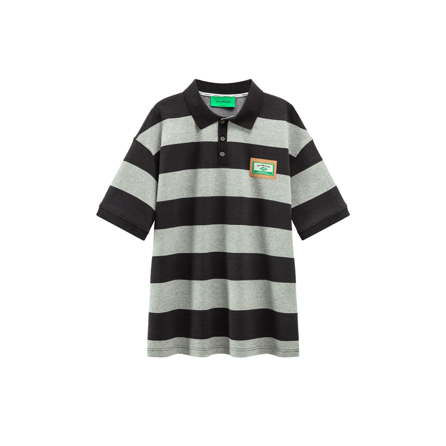 CHUU Striped Polo Neck Loose T-Shirt