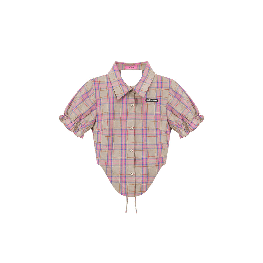 CHUU Eyelet Back Cut Out Check Shirt