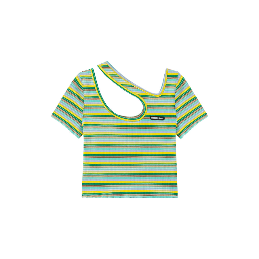 CHUU Color Stripe Cut Out T-Shirt