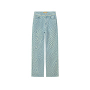 Check High-Waisted Wide Denim Pants