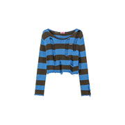 Distressed Stripe Crop Knit Top